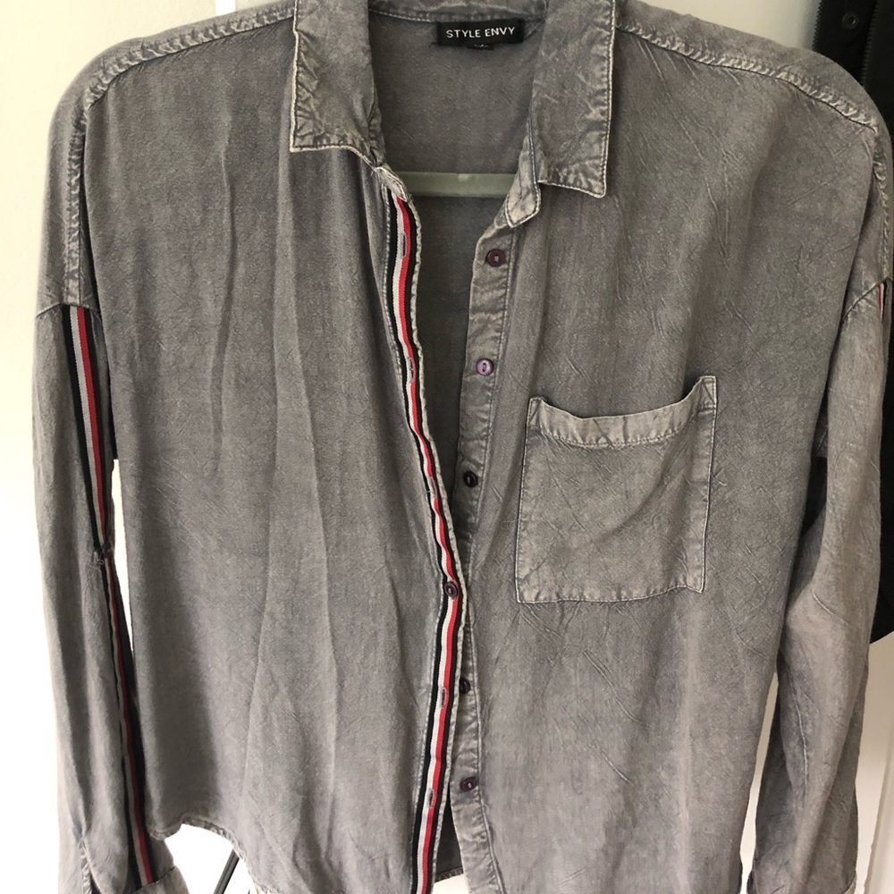 Striped detail charcoal button down